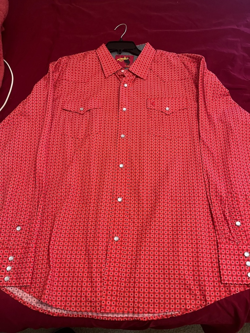 Men's Rodeo Western Red Geo-Print Casual Button-Down Shirt
